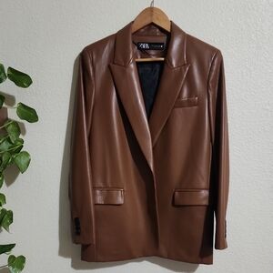 Zara Tan Faux Leather Blazer